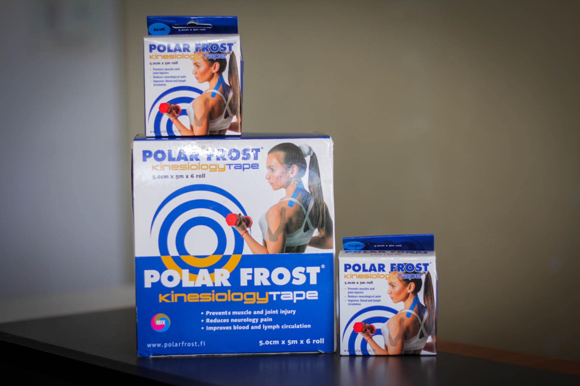 Polar Frost Kinesiology Tape — full product range, 3 box sizes